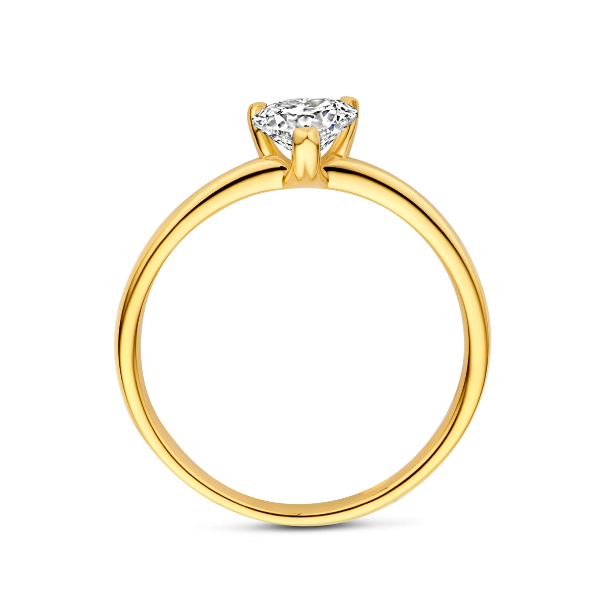 Zijaanzicht van de gouden hartjes ring met lab grown diamant van 14 karaat, 0,50 ct.