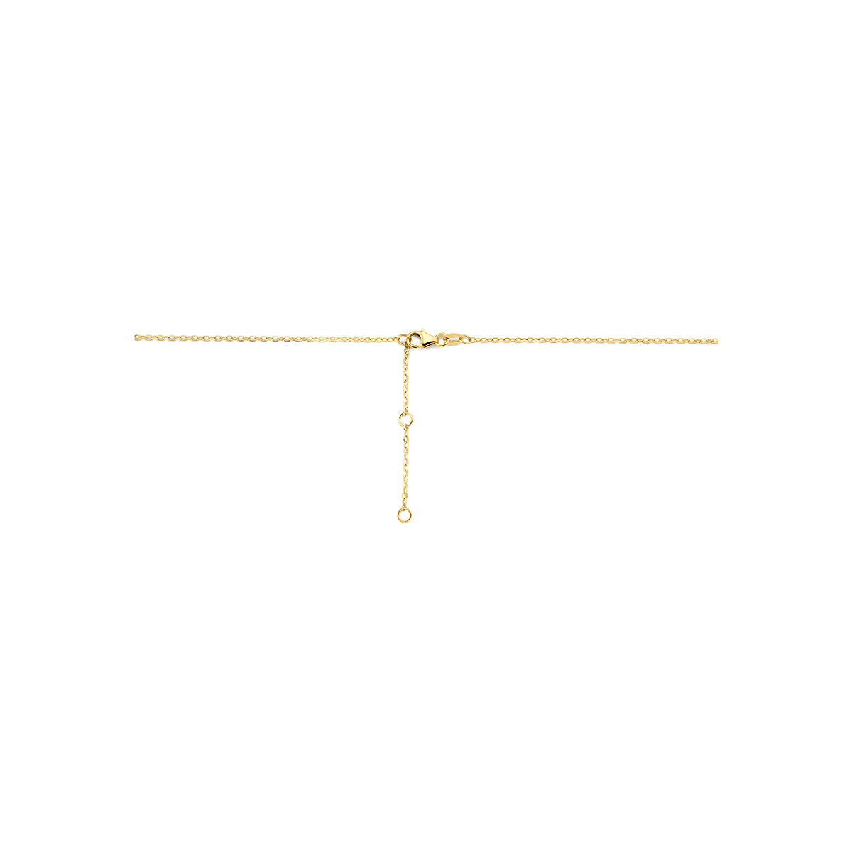 Detail van de sluiting van de 14 karaat gouden ketting met kleurrijke edelstenen.