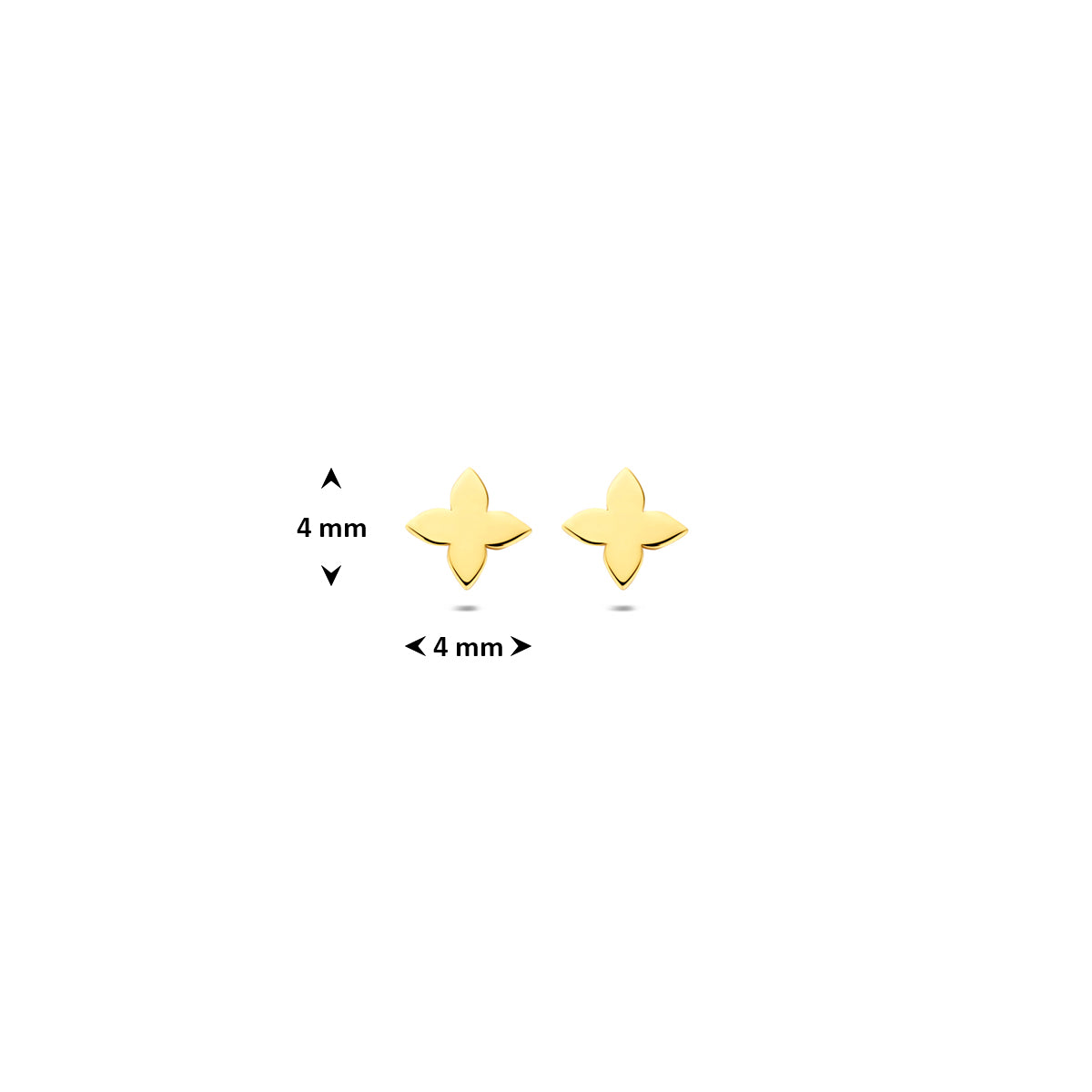 Afmetingen van de gouden kleine oorknopjes van 14 karaat: 4 mm hoog en 4 mm breed.