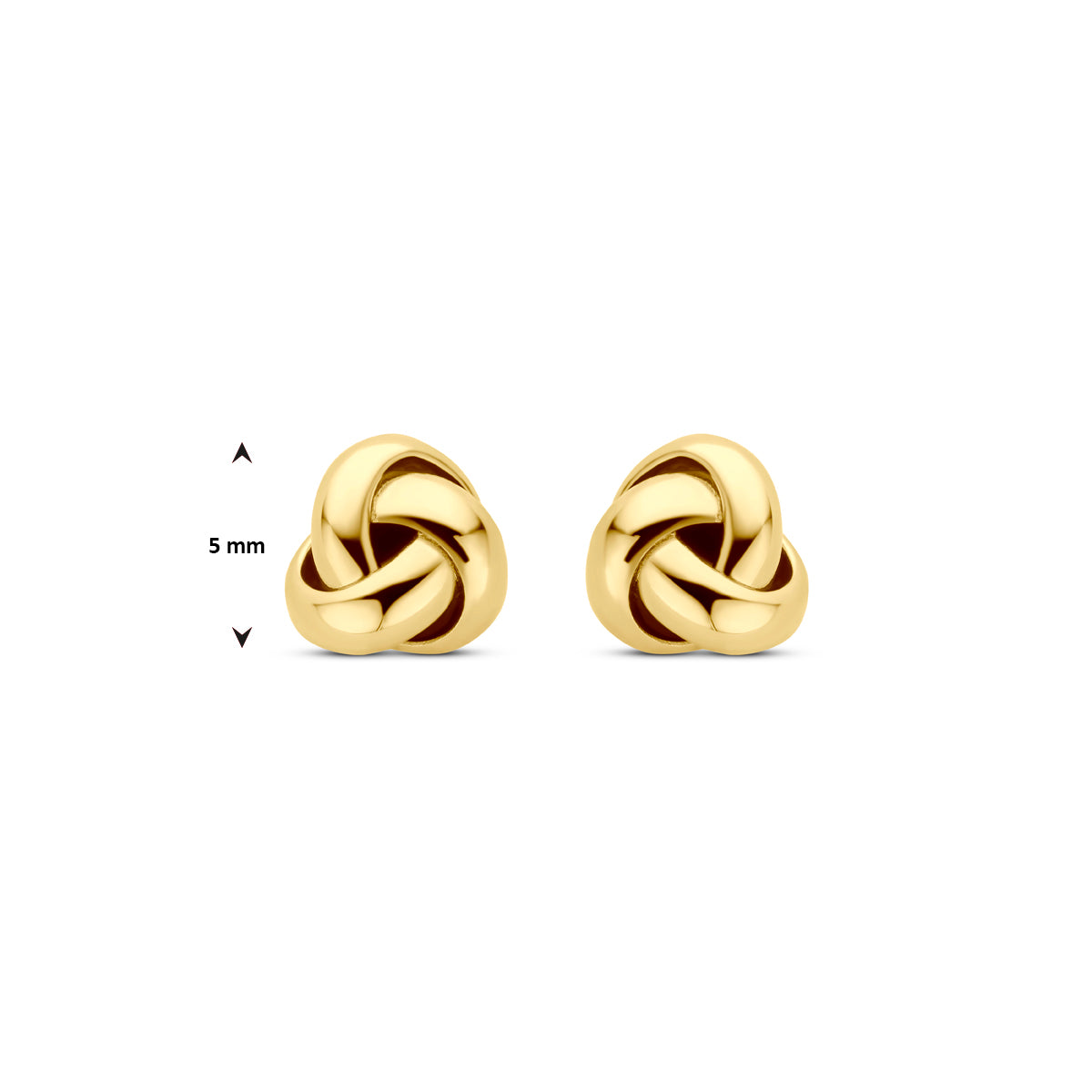Afmetingen van de gouden knoop oorknopjes van 14 karaat: 5 mm doorsnee.