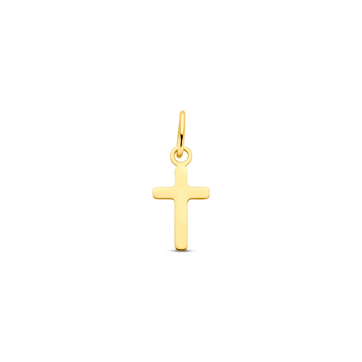 Vooraanzicht van de gouden kruisje hanger van 14 karaat.
