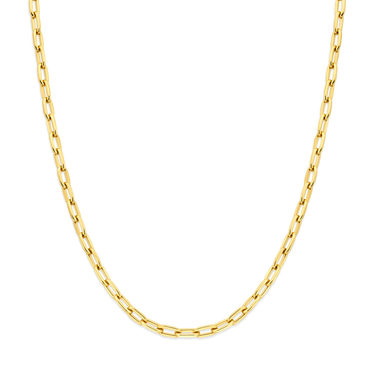 Vooraanzicht van de gouden ankerketting van 14 karaat.
