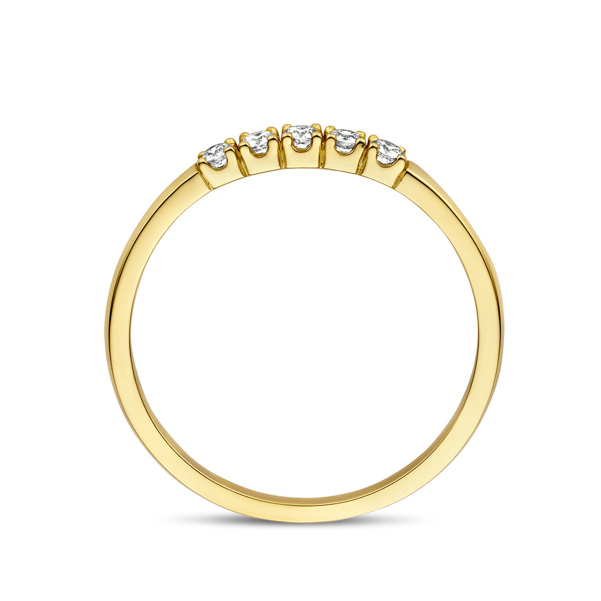 Zijaanzicht van de gouden memoire ring met diamant van 14 karaat, 0,15 ct.