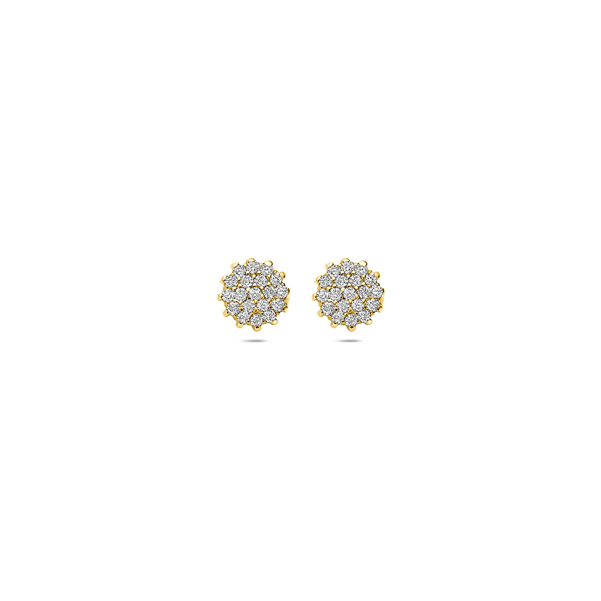 Vooraanzicht van de gouden oorknopjes met lab grown diamant van 14 karaat.