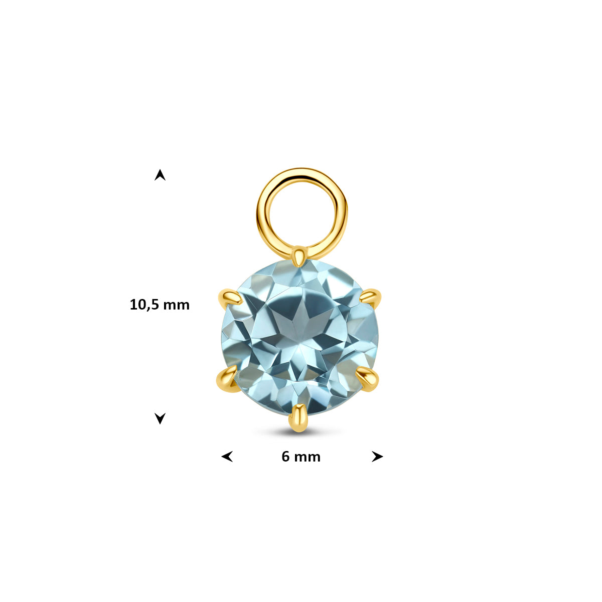 Afmetingen van de gouden oorringhanger met blauwe topaas van 14 karaat: 10,5 mm hoog.