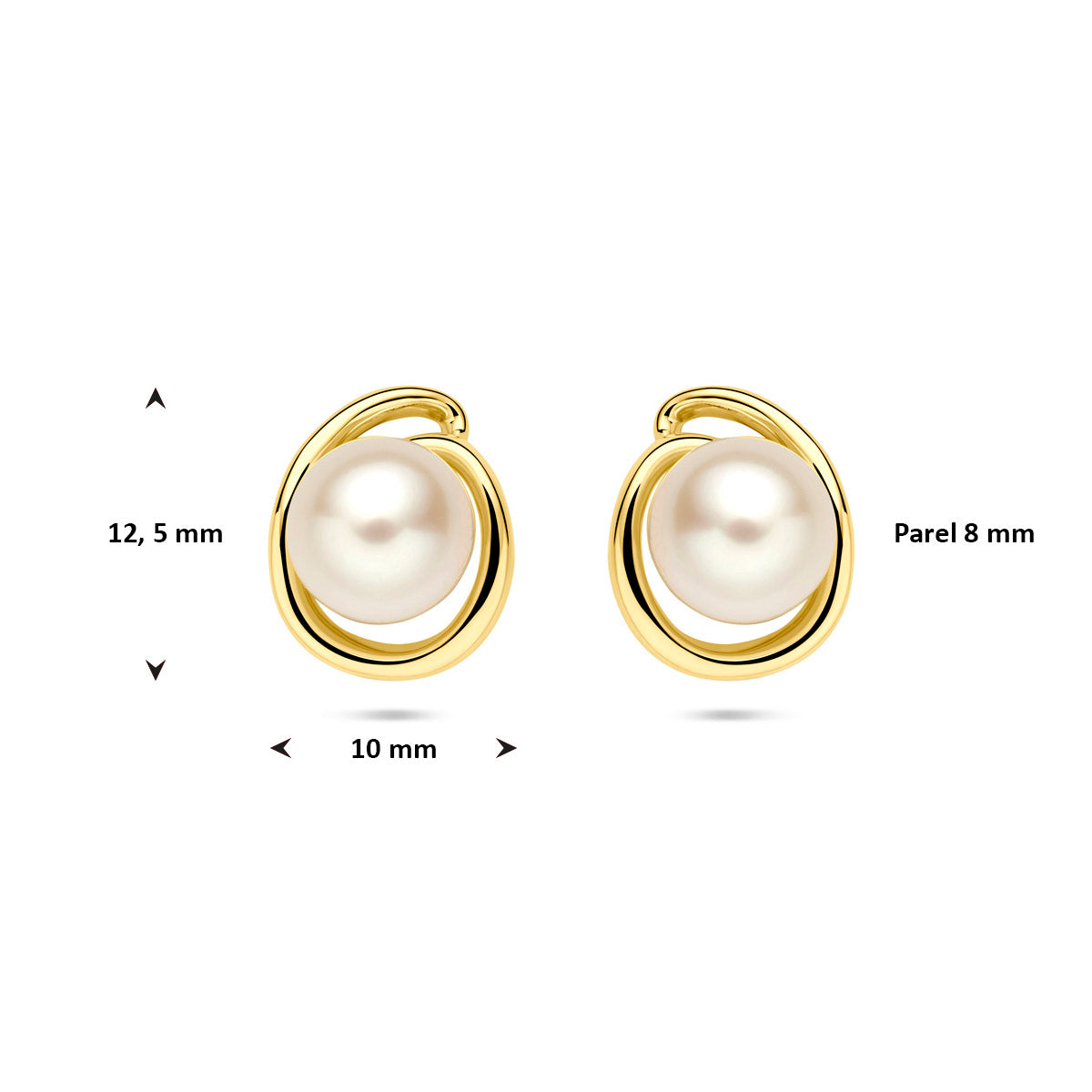 Afmetingen van de gouden parel oorknopjes van 14 karaat: parel 8 mm.
