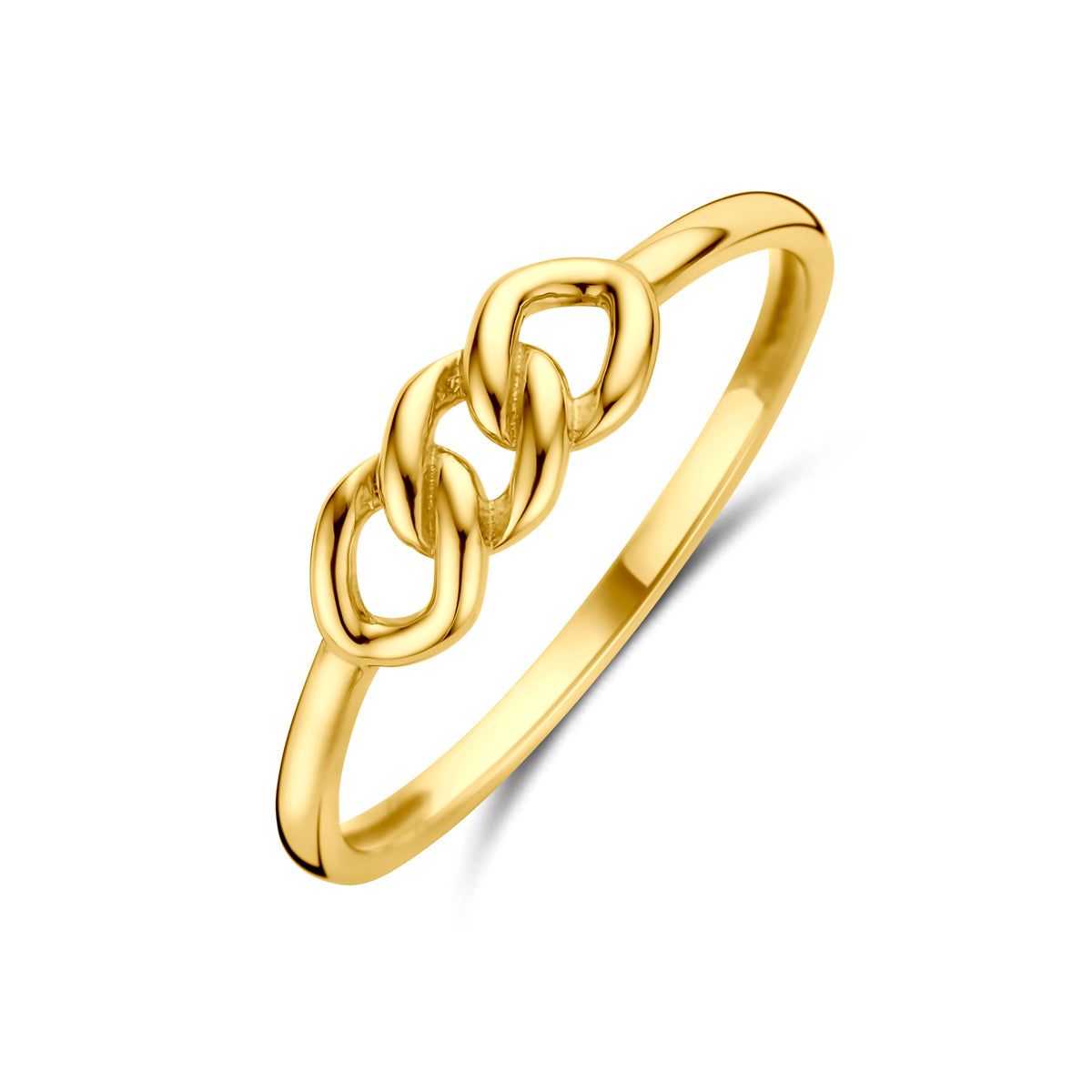 Schuin bovenaanzicht van de gouden ring van 14 karaat.