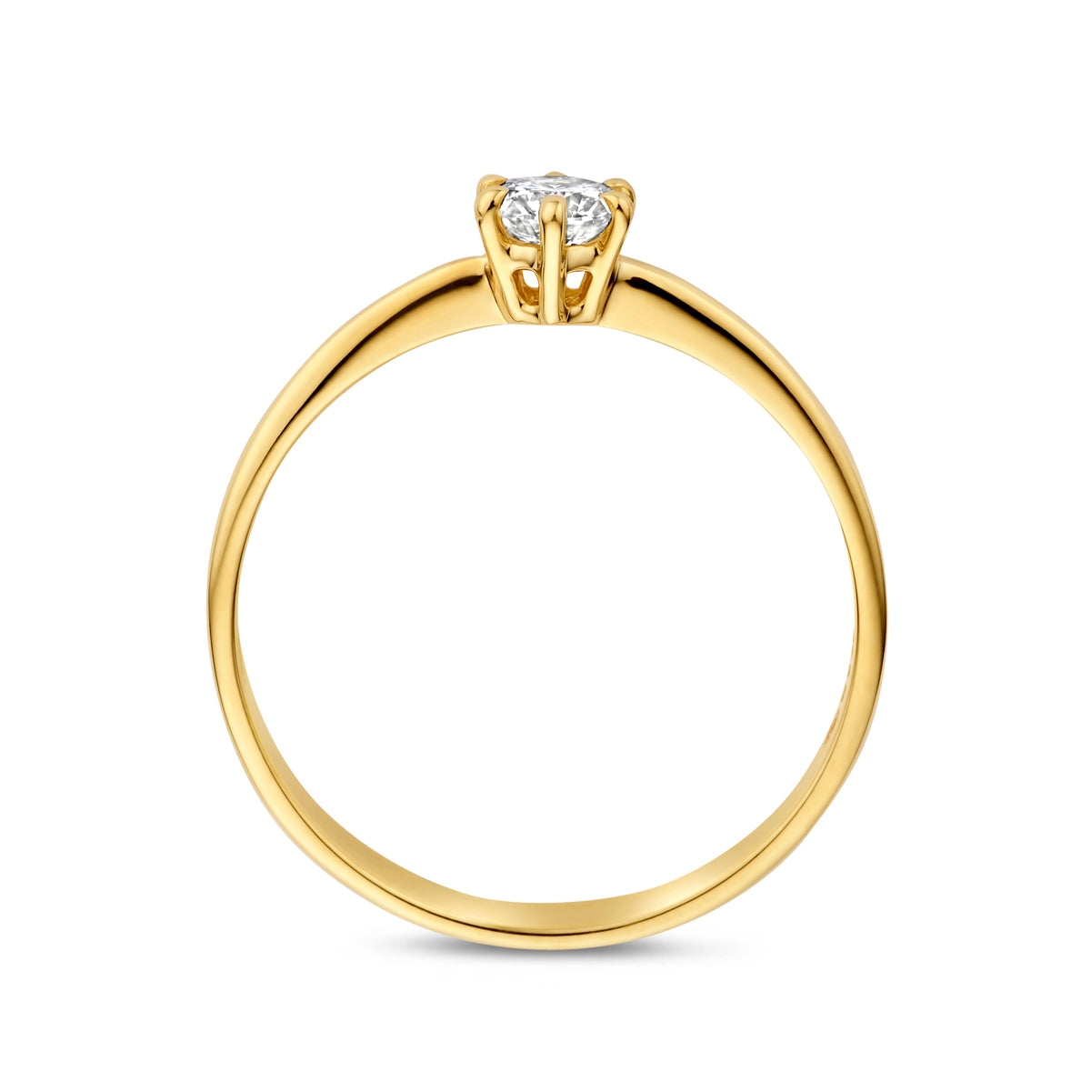 Zijaanzicht van de gouden ring met lab grown diamant van 14 karaat, 0,25 ct.