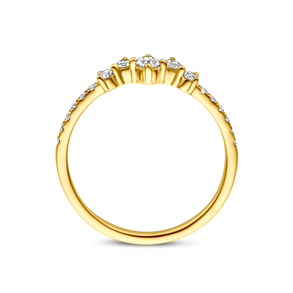 Vooraanzicht van de gouden ring met lab grown diamant van 0,33 ct.