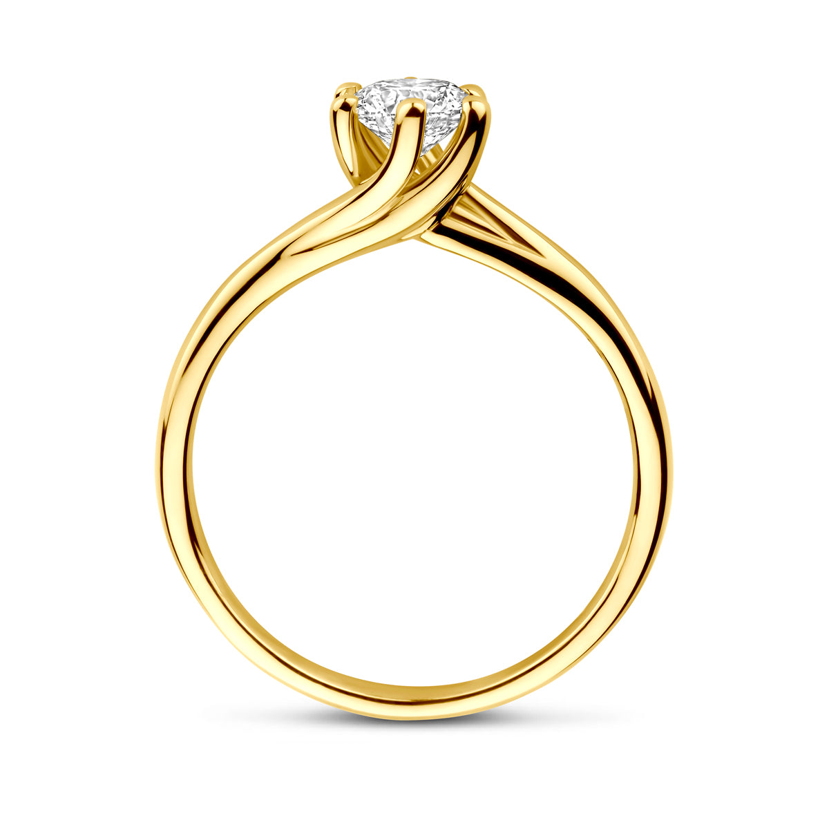 Zijaanzicht van de gouden ring met lab grown diamant van 14 karaat, 0,50 ct.