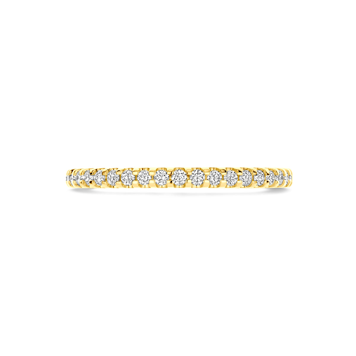 Bovenaanzicht van de gouden ring met lab grown diamant van 14 karaat, 0,25 ct.