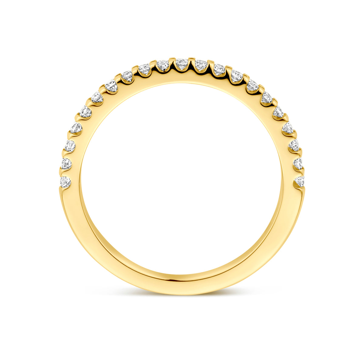 Zijaanzicht van de gouden ring met lab grown diamant van 14 karaat, 0,25 ct.