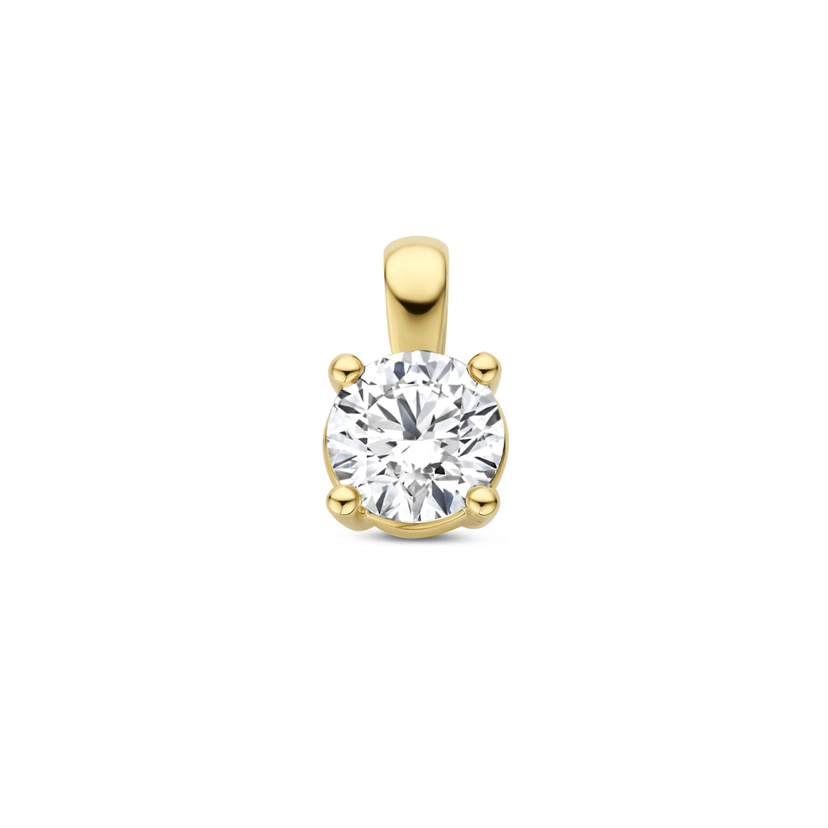 Vooraanzicht van de gouden hanger met lab grown diamant van 14 karaat.