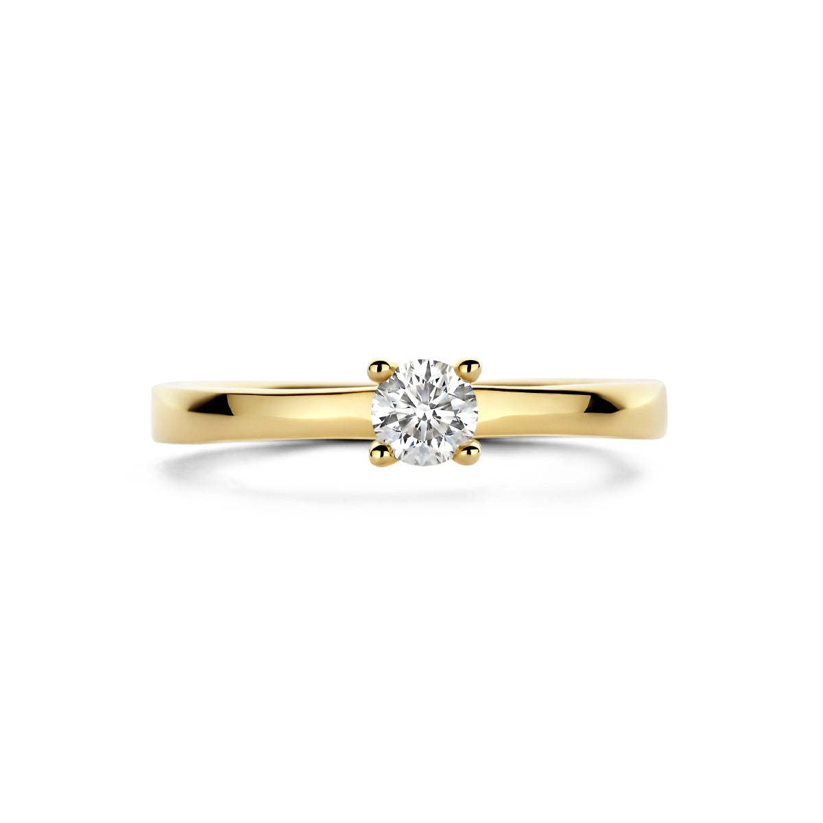 Bovenaanzicht van de gouden solitair ring met diamant van 14 karaat, 0,25 ct.