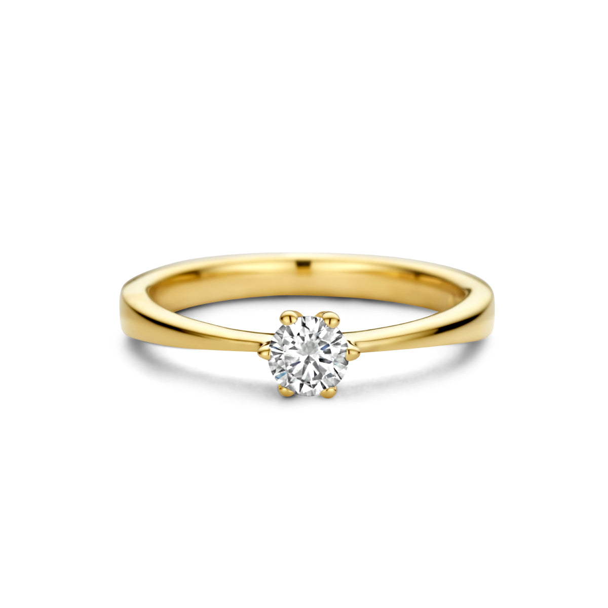 Bovenaanzicht van de gouden solitair ring met diamant van 14 karaat, 0,25 ct.