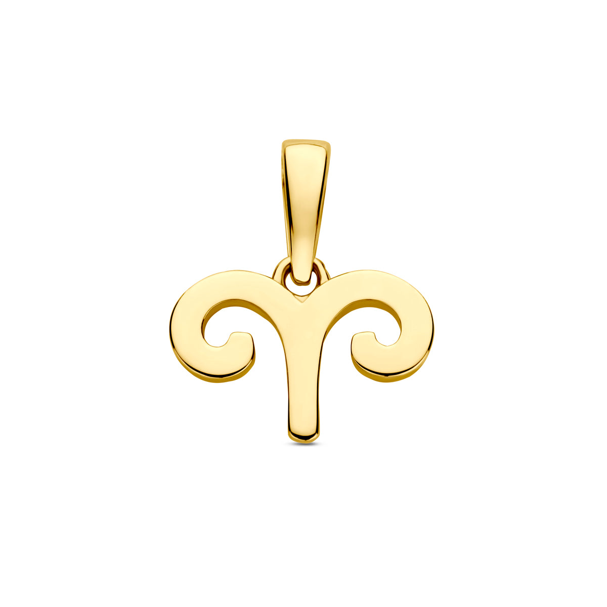 Vooraanzicht van de gouden sterrenbeeld hanger van 14 karaat (ram).