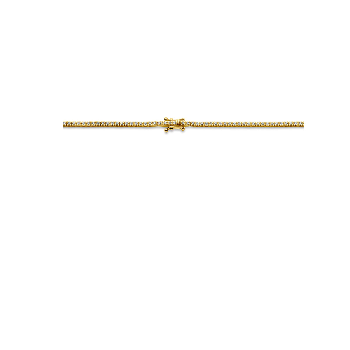 Detail van de gouden tennisketting met lab grown diamant van 14 karaat, 2,00 ct.