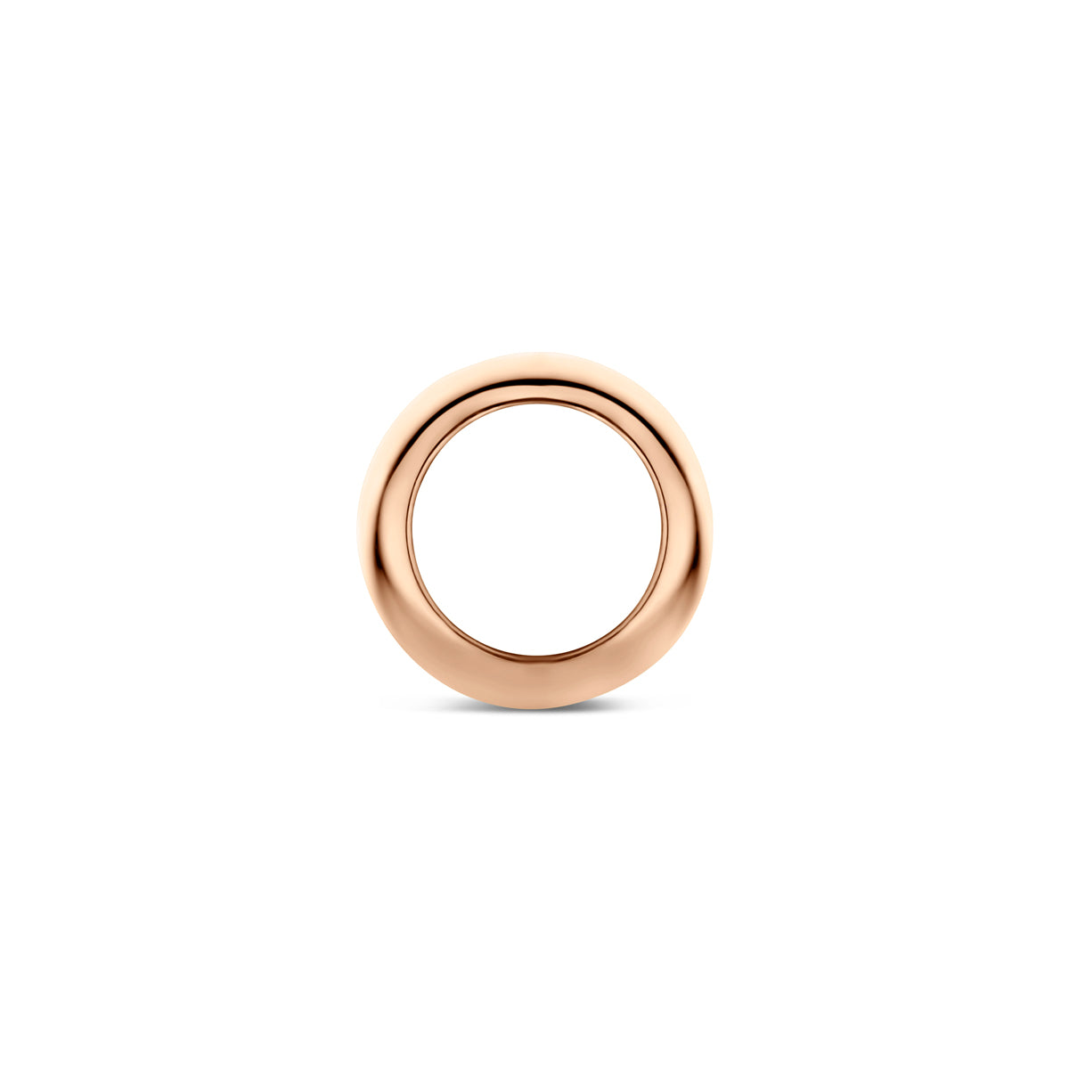Vooraanzicht van de 14 karaat roségouden open cirkel hanger, 4,5 mm doorsnede.