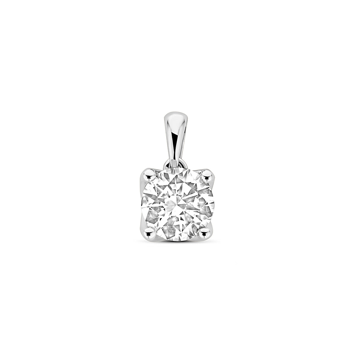 Vooraanzicht van de 14 karaat witgouden lab grown diamant hanger 1,00 ct, 11 mm hoog en 6,5 mm breed.