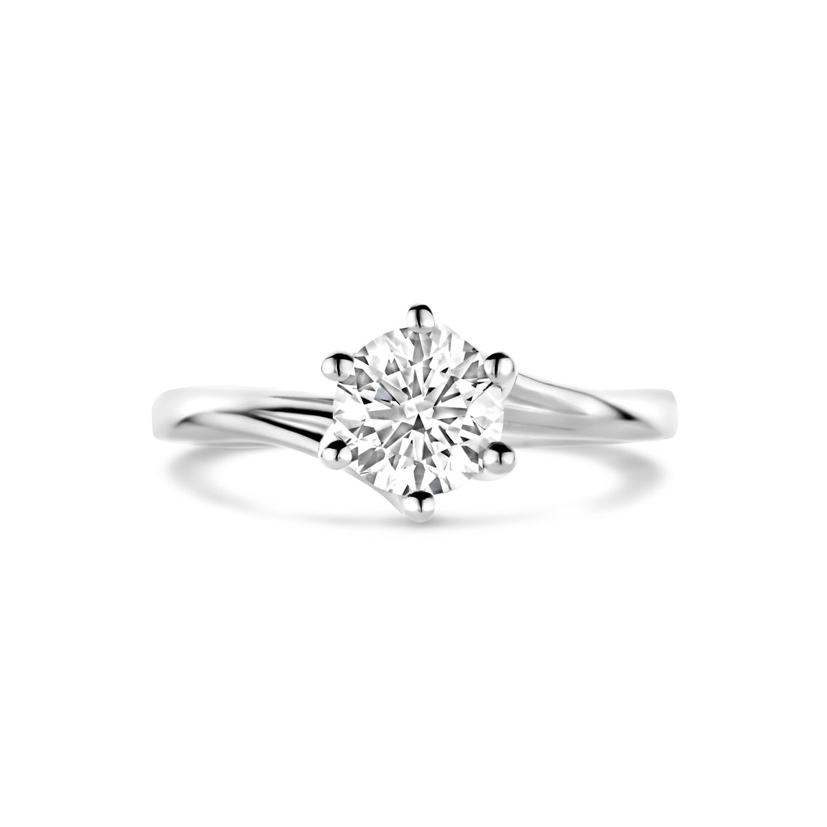 Bovenaanzicht van de witgouden ring met lab grown diamant van 14 karaat, 1,00 ct.