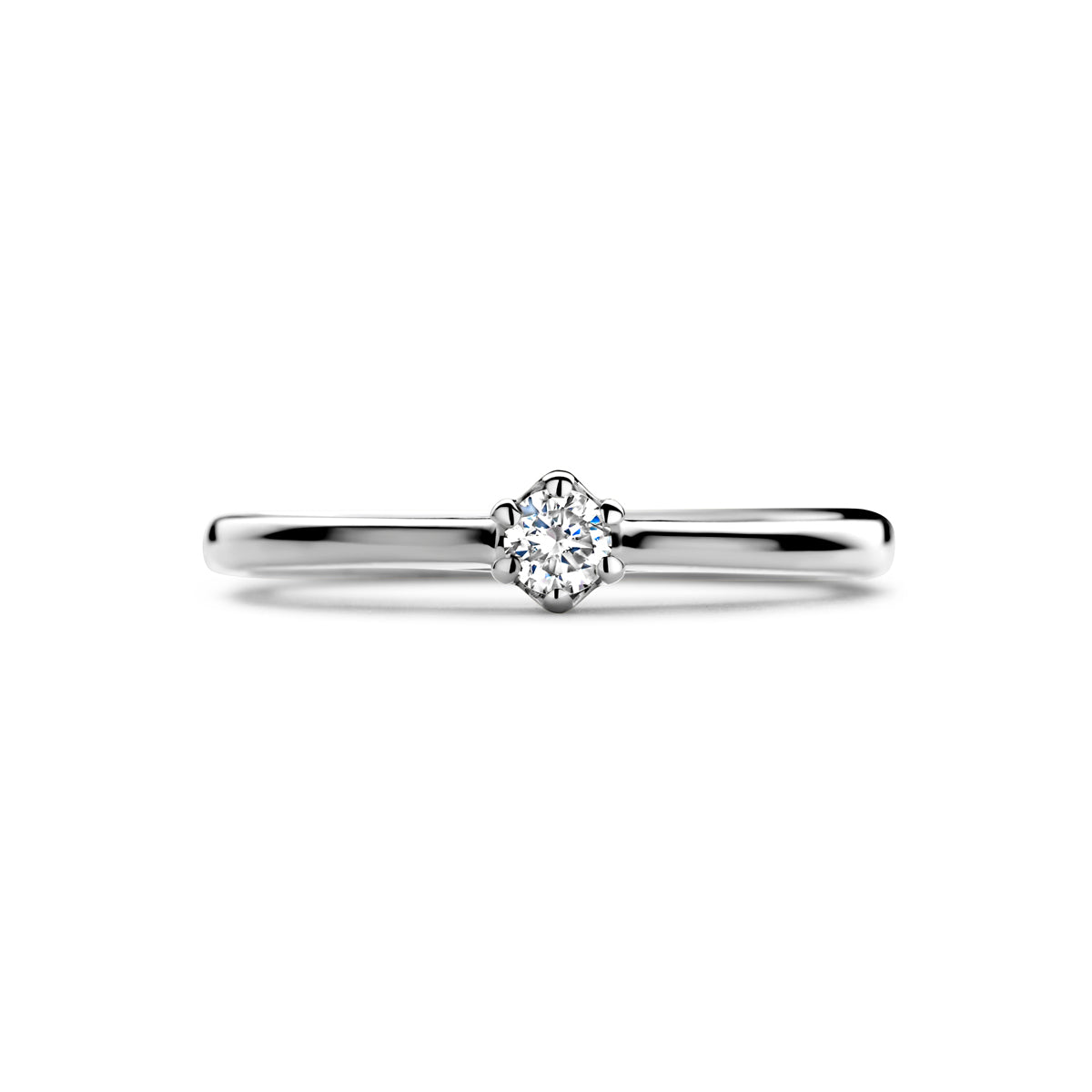 Bovenaanzicht van de witgouden solitair ring met diamant van 14 karaat.