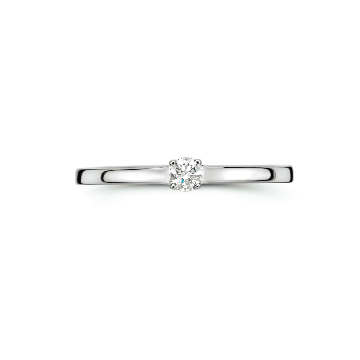 Bovenaanzicht van de witgouden solitair ring met diamant van 14 karaat, 0,10 ct.