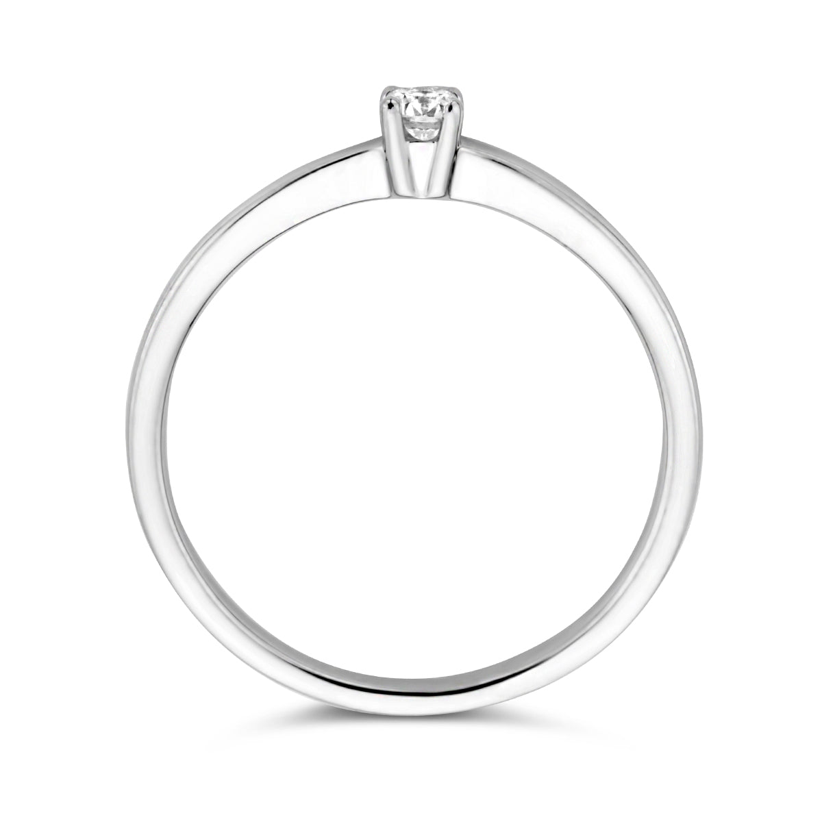 Zijaanzicht van de witgouden solitair ring met diamant van 14 karaat, 0,10 ct.