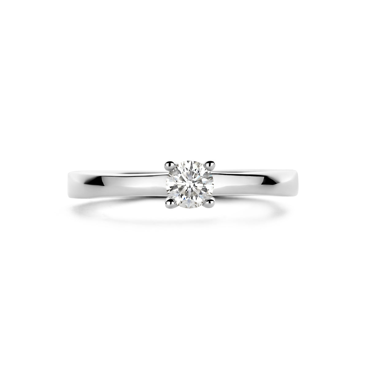 Bovenaanzicht van de witgouden solitair ring met diamant van 14 karaat, 0,25 ct.