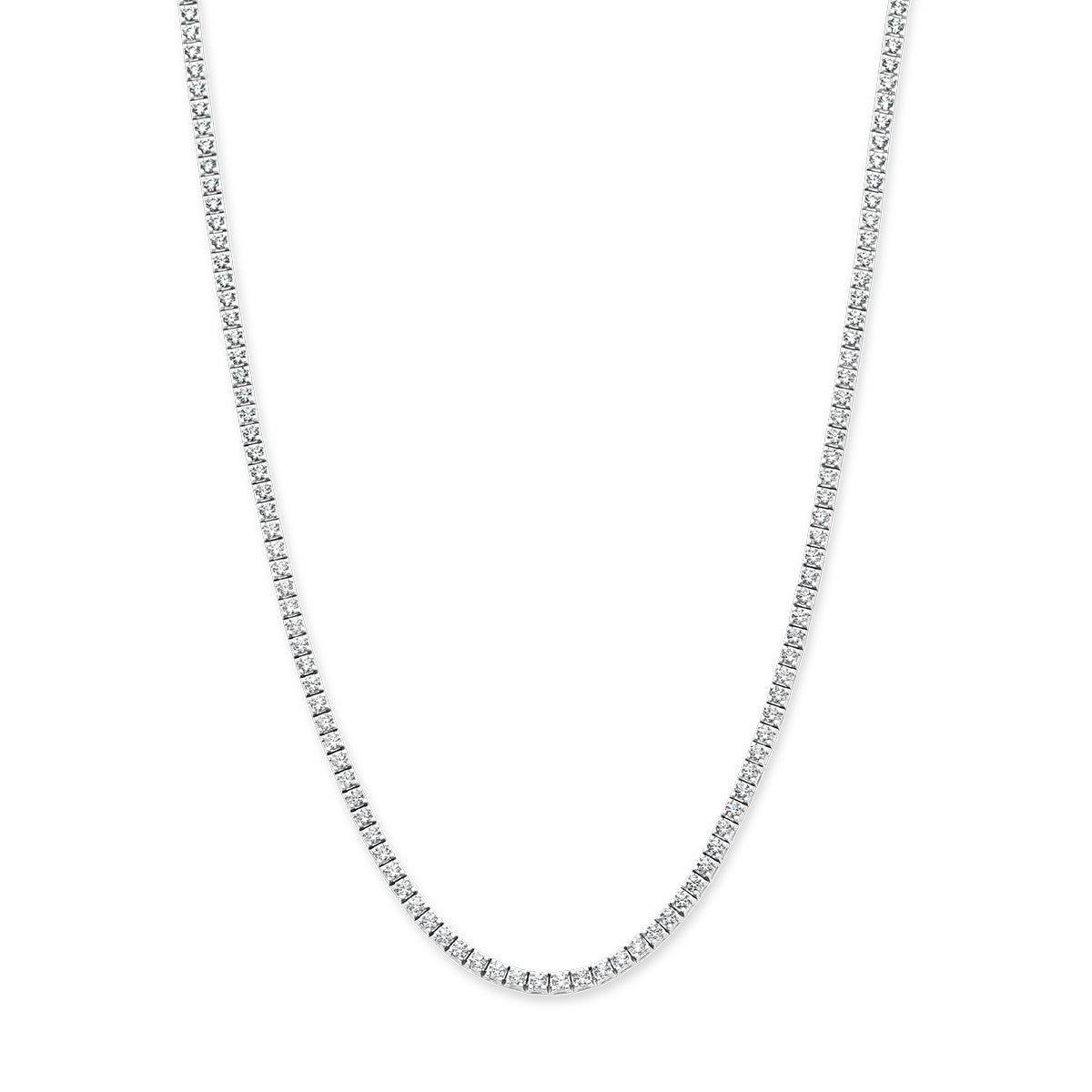 Vooraanzicht van de witgouden tennisketting met lab grown diamant van 14 karaat.