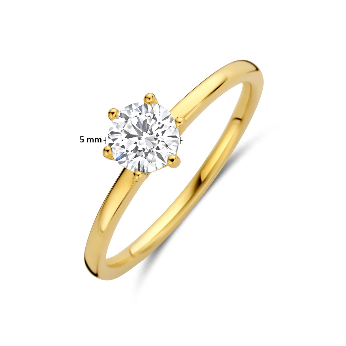 Technische afbeelding van de 14 karaat gouden ring met lab grown diamant 0,50 ct met afmetingen, verkrijgbaar in ringmaat 16 tot 18½.