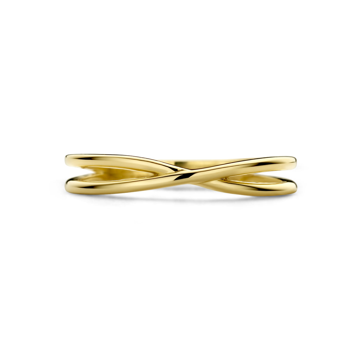 Bovenaanzicht van de Onda ring, waarin de golvende lijnen samenkomen tot een breedte van 3,5 mm.