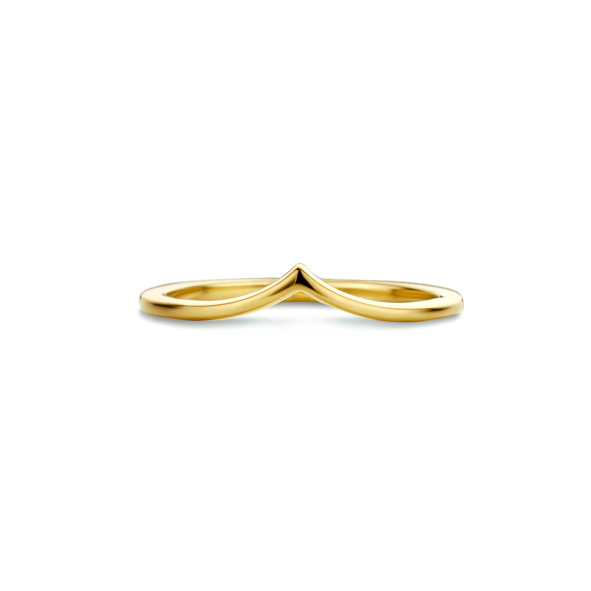Bovenaanzicht van de Vieve ring, waarbij de scherpe punt en de breedte van 4 mm goed zichtbaar zijn.