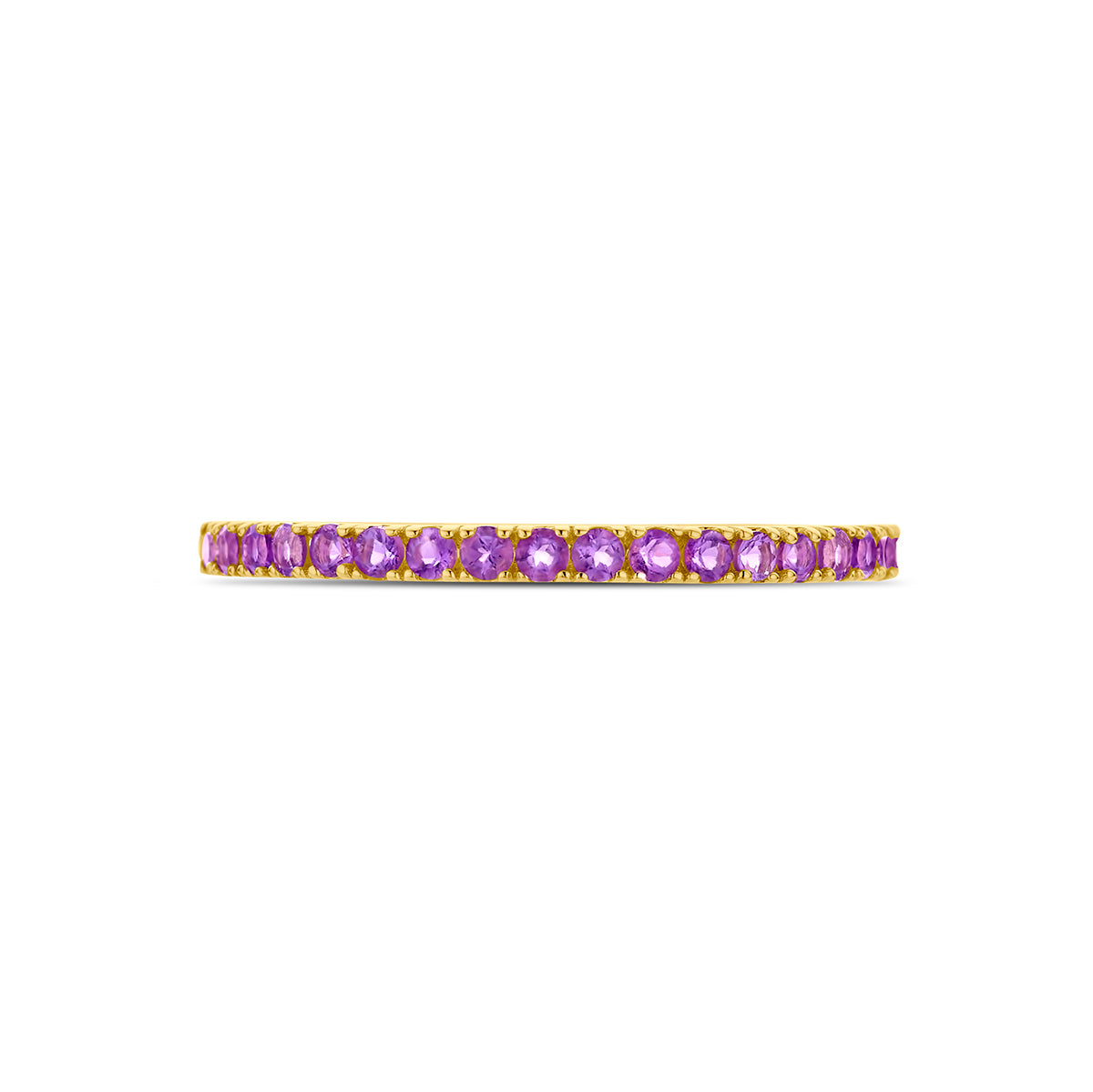 Bovenaanzicht van de gouden geboortesteen ring februari met amethist van 14 karaat.