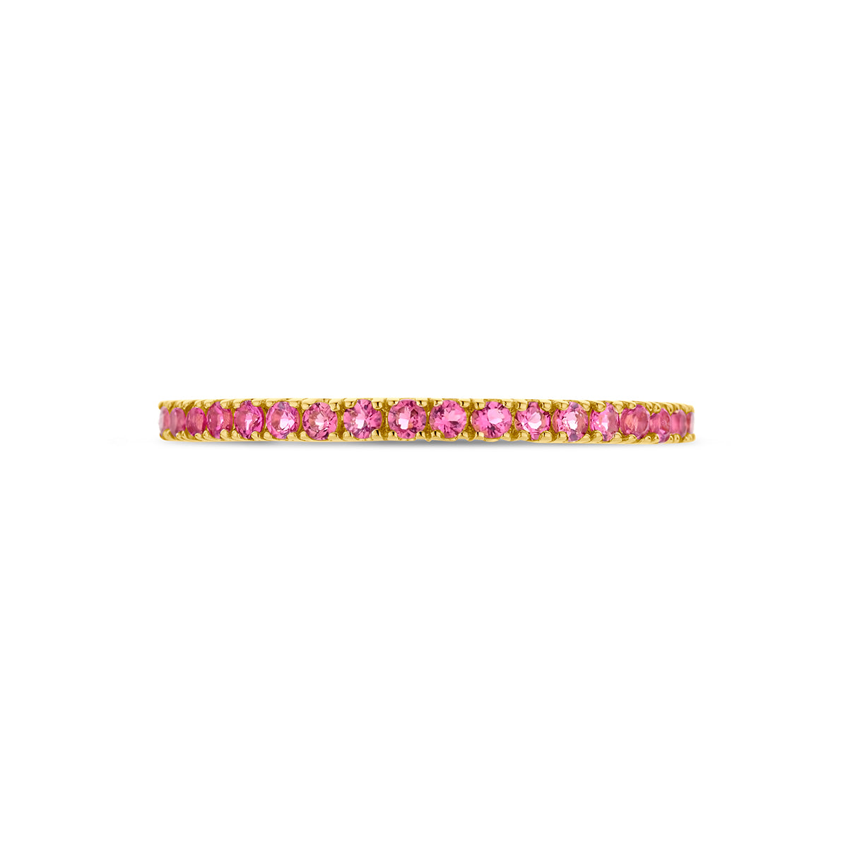 Bovenaanzicht van de gouden geboortesteen ring oktober met roze toermalijn van 14 karaat.