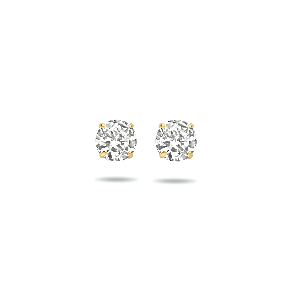 Vooraanzicht van de 14 karaat geelgouden 'Soli' oorknoppen met een 6 mm transparante zirkonia.