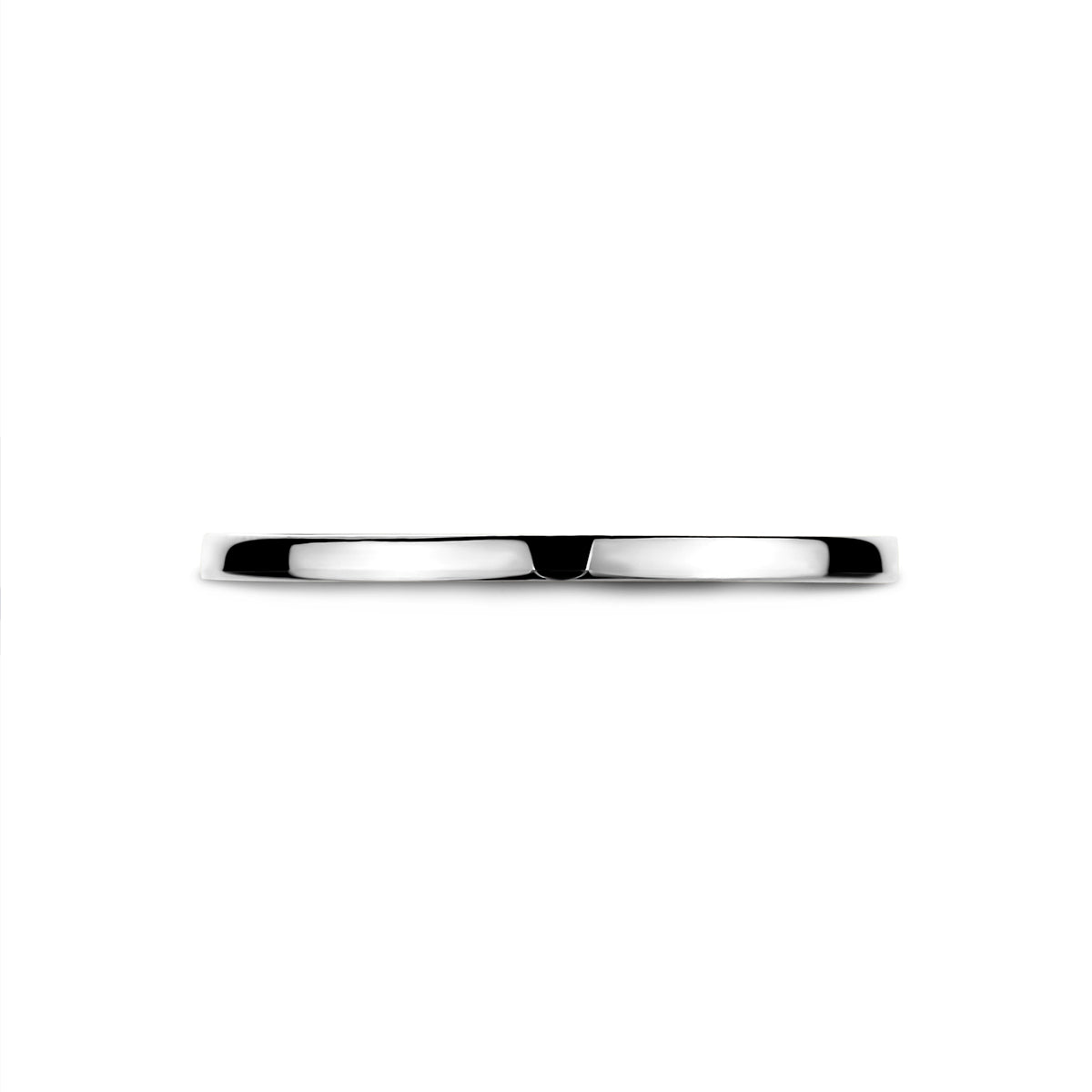 Bovenaanzicht van de minimalistische witgouden ring met gepolijste afwerking.