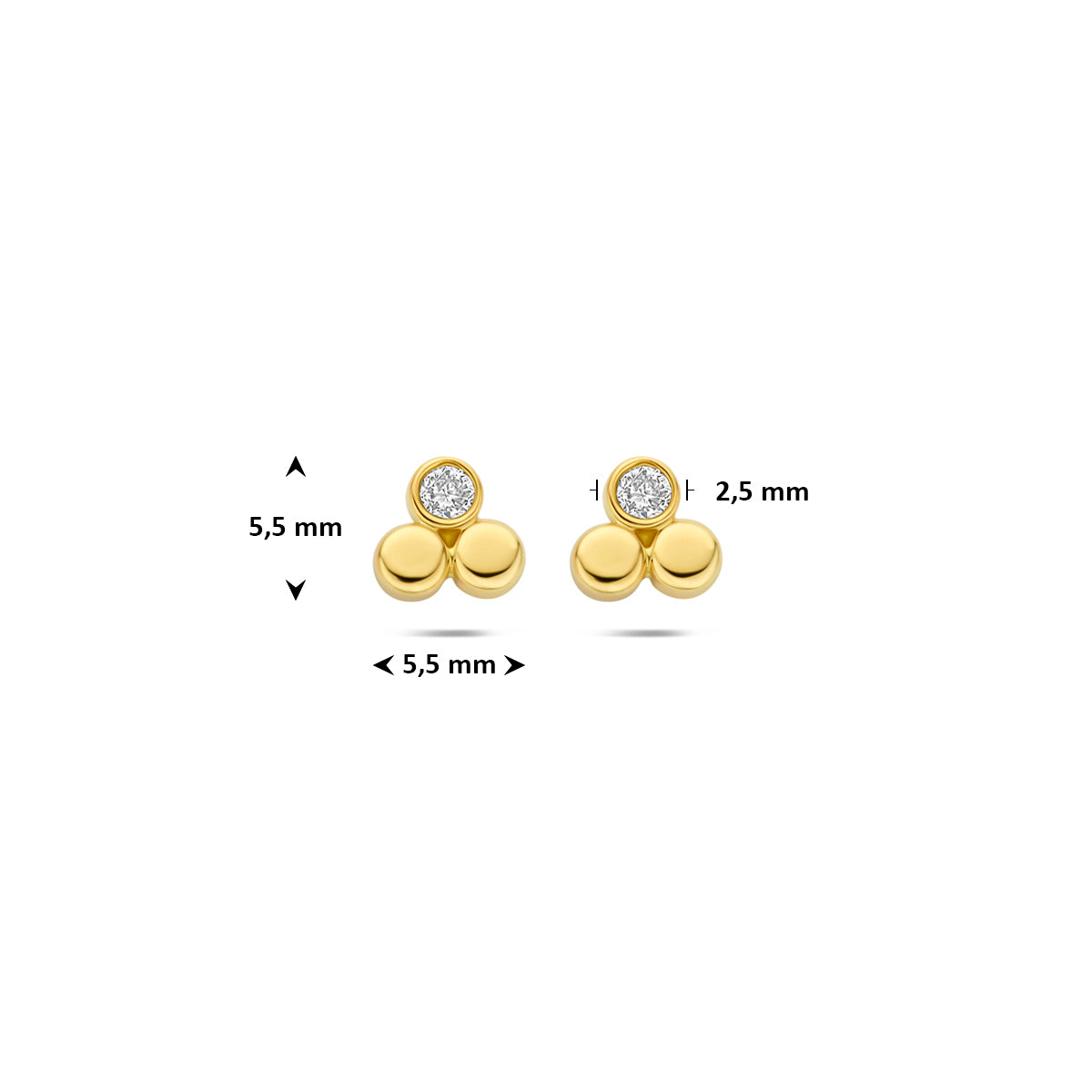 Technisch overzicht van de gouden lab grown diamant oorknoppen, 5,5 x 5,5 mm