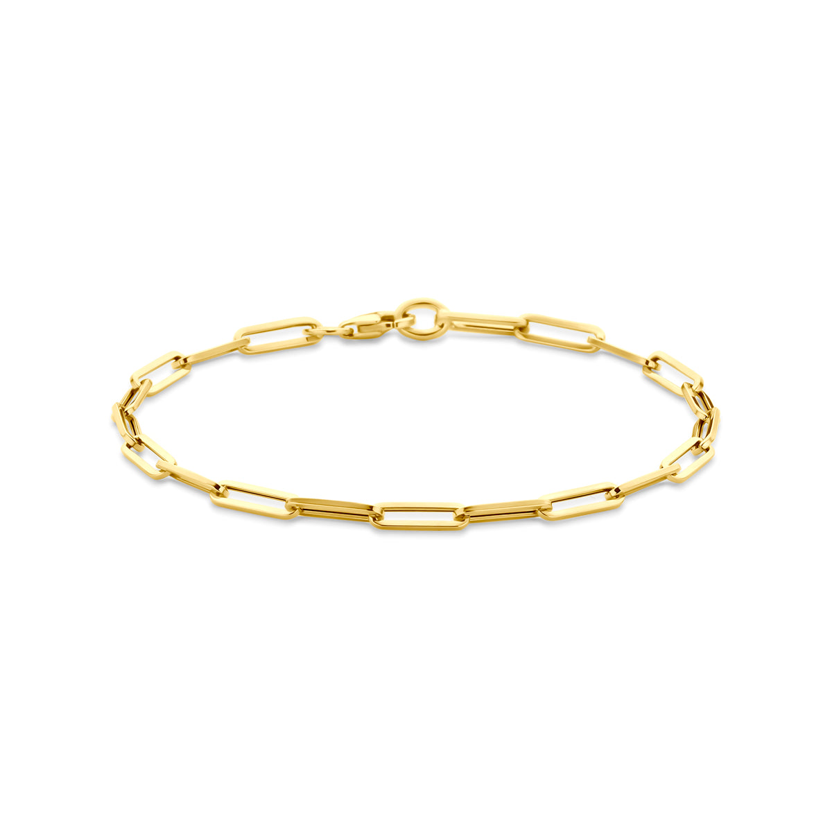 Vooraanzicht van de paperclip armband van 9 karaat geelkleurig
