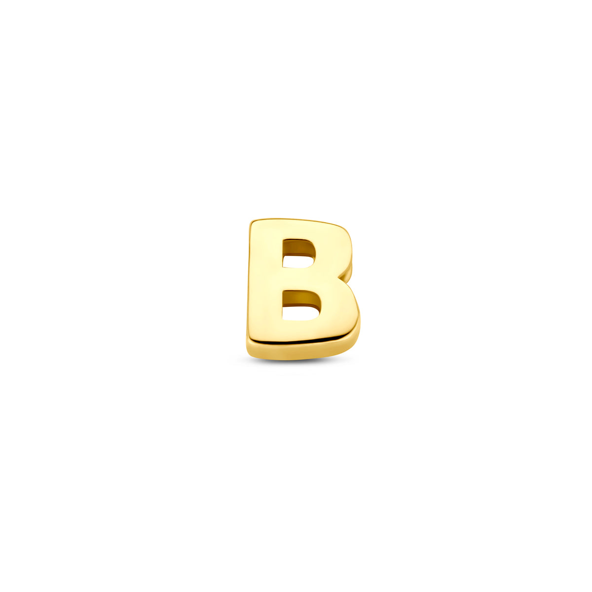 Vooraanzicht van de 9 karaat geelkleurige letterhanger, letter B