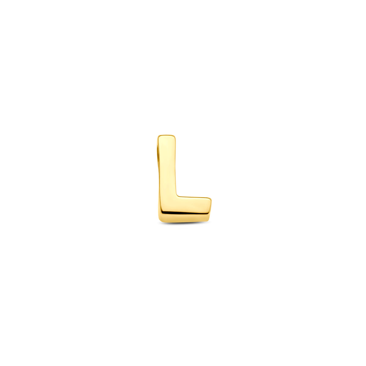 Vooraanzicht van de 9 karaat geelkleurige letterhanger, letter L