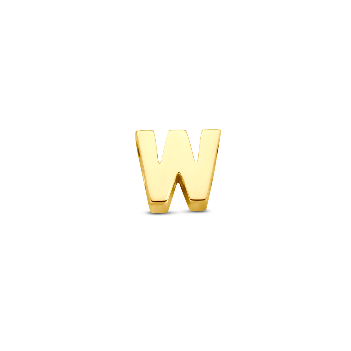 Vooraanzicht van de 9 karaat geelkleurige letterhanger, letter W
