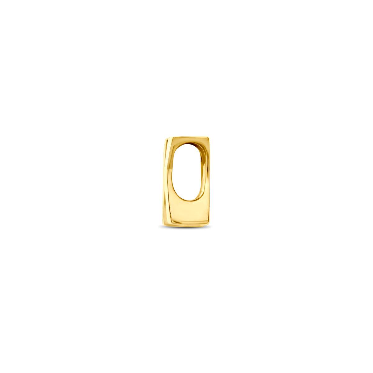 Zijaanzicht van de 9 karaat geelkleurige letterhanger, letter K