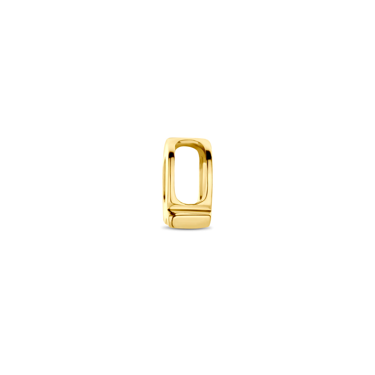 Zijaanzicht van de 9 karaat geelkleurige letterhanger, letter Q