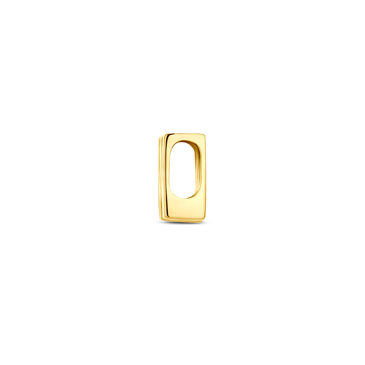 Zijaanzicht van de 9 karaat geelkleurige letterhanger, letter W