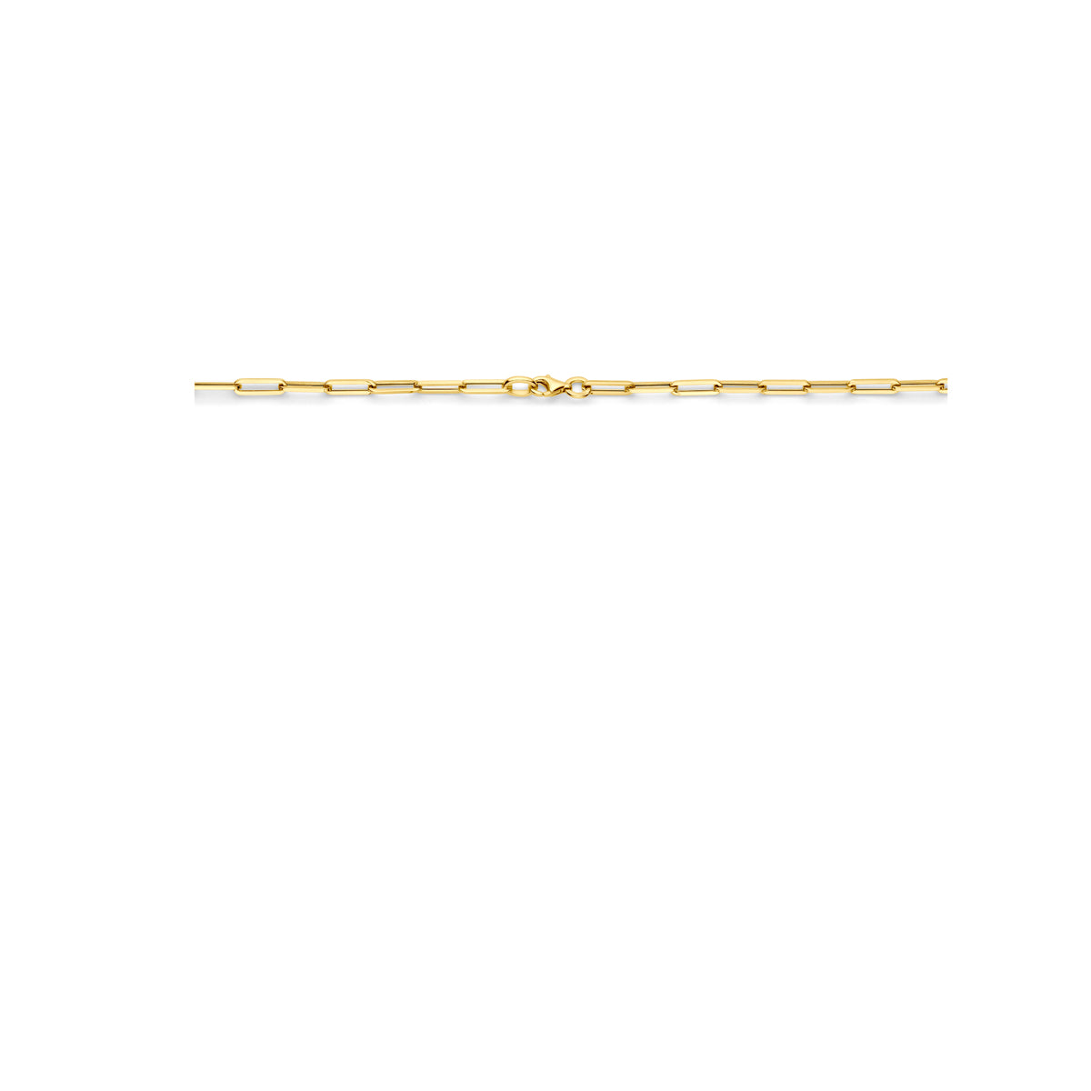 Detail van de 9 karaat ketting in geelkleurig met paperclip schakel