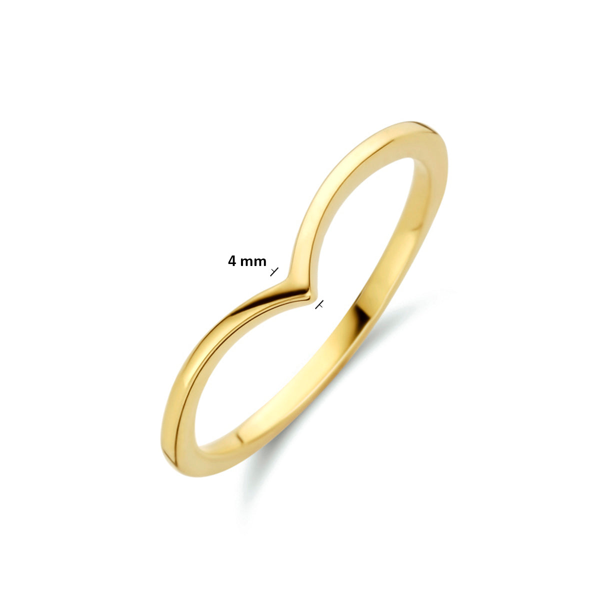 Afmetingen van de 9 karaat geelkleurige wishbone ring: 4 mm breed