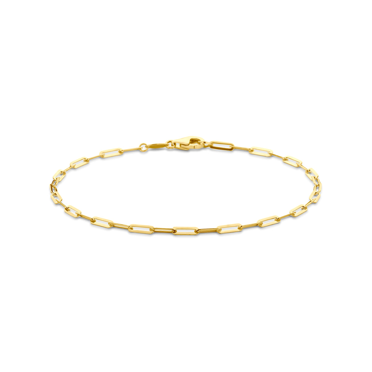 Vooraanzicht van de geelkleurige ankerarmband van 9 karaat.