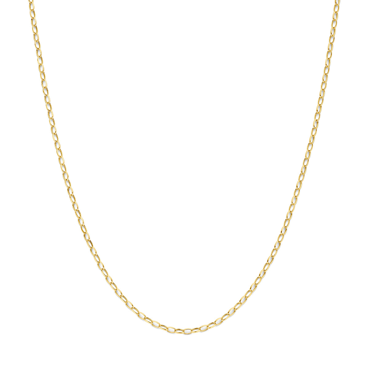 9 karaat ketting: vooraanzicht van de 9 karaat geelkleurige ankerketting, lengte 45 cm.