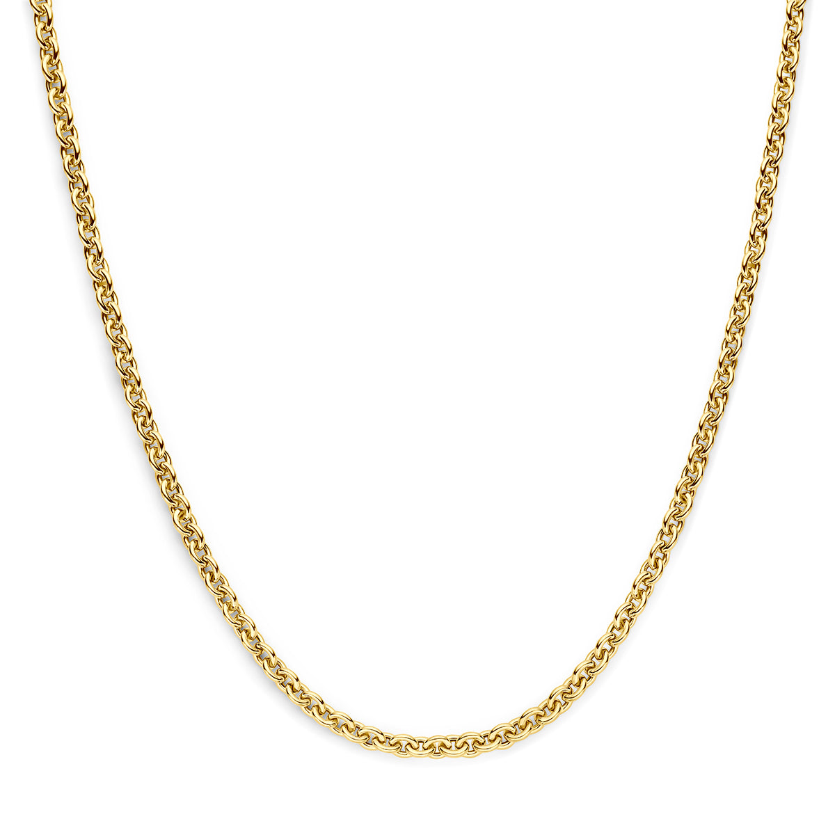 Vooraanzicht van de geelkleurige 9 karaat ankerketting.