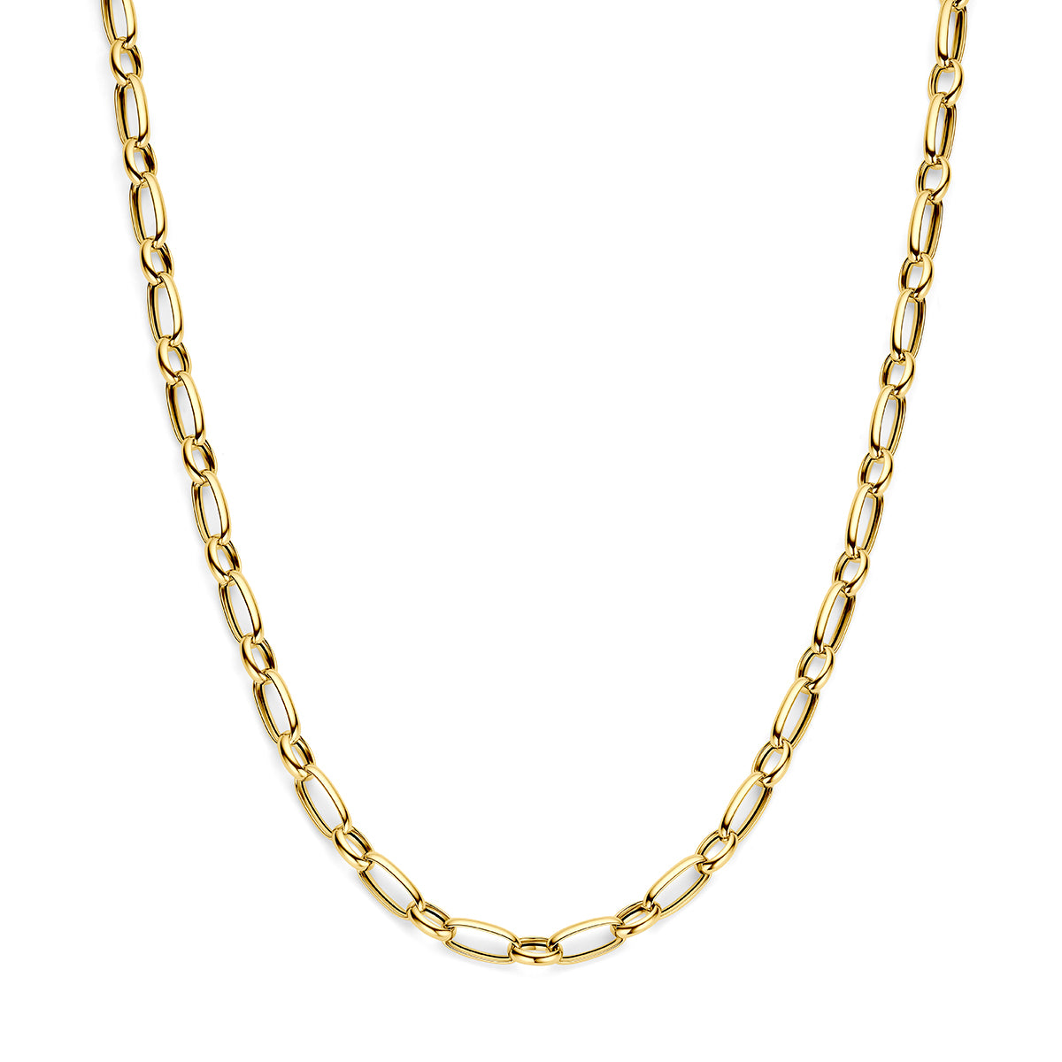 9 karaat ketting: vooraanzicht van de 9 karaat geelkleurige ankerketting.